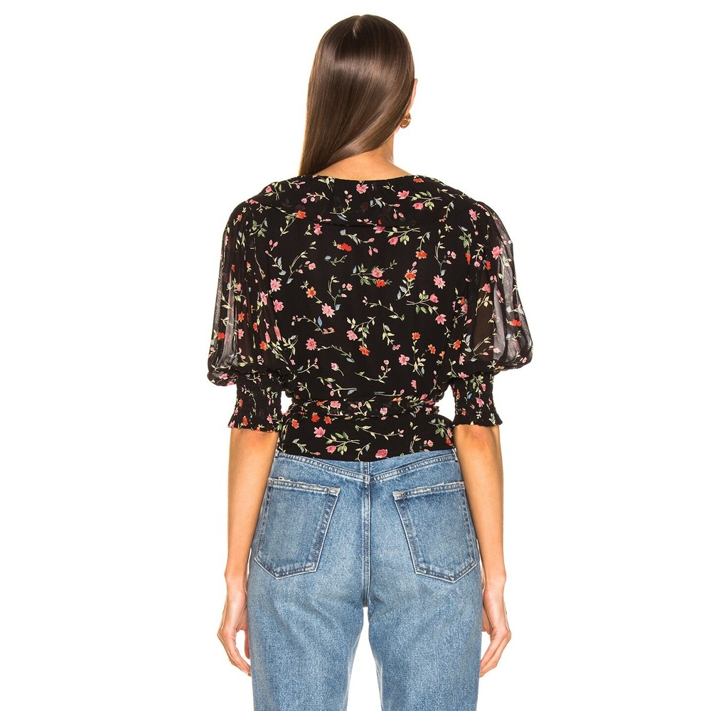 NWT GANNI Floral Print Georgette Wrap Blouse - Black & Pink 🌸 EU 38 (US 6) $160 - Picture 3 of 16